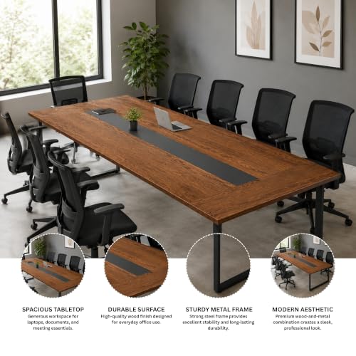 Image of Conference Table for Office & Meeting Room | Large Executive Meeting Table | Modern Office Conference Table | Tabletop with Black Metal Frame | Rustic Brown- 180 x 90 x 75 cm