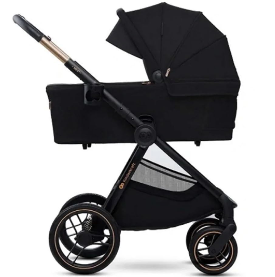 Kinderkraft NEA 2 Silla de paseo desde el nacimiento hasta los 22 kg, Plegable con una mano, Posición reclinable, Capota grande, 4 ruedas amortiguadas, UPF 50+, Cesta hasta 5 kg, Negro