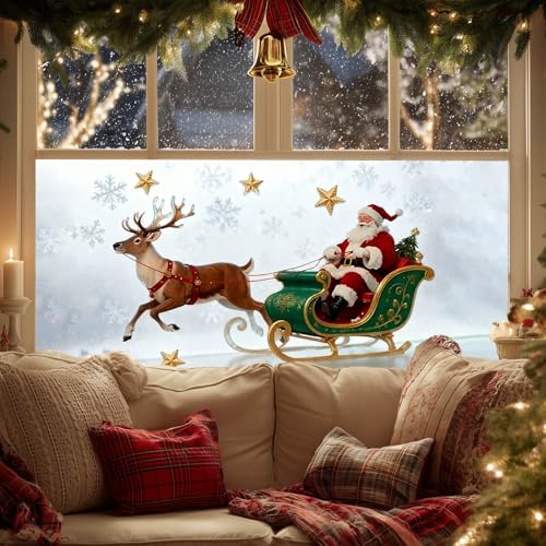Película Decorativa Navidad Santa y Reno para Ventanas miniatura 7