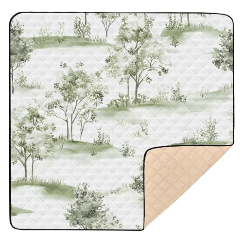 BOESI Watercolor Tree & Grass Pattern Baby Play Mat, 50“ X 50” Washable Folding Crawling Mat, Baby Floor Mat, Soft, Thick, Non-Slip