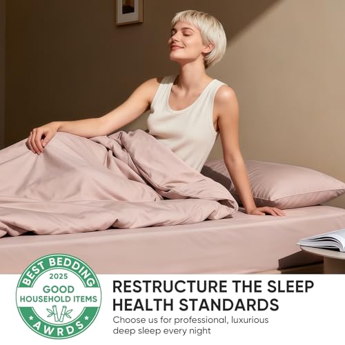 Image of TWK Real 100% Viscose Derived from Bamboo Sheets Set King Size, Cooling & Silky Soft for Hot Sleeper, Breathable & Moisture Wicking Fabric, 18 inch Deep Pocket with Corner Straps (Sand, King)