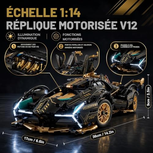 AoreSpty Kit Voiture RC 1:14, 975 Pièces, Moteur en V à 12 Cylindres – vue 3