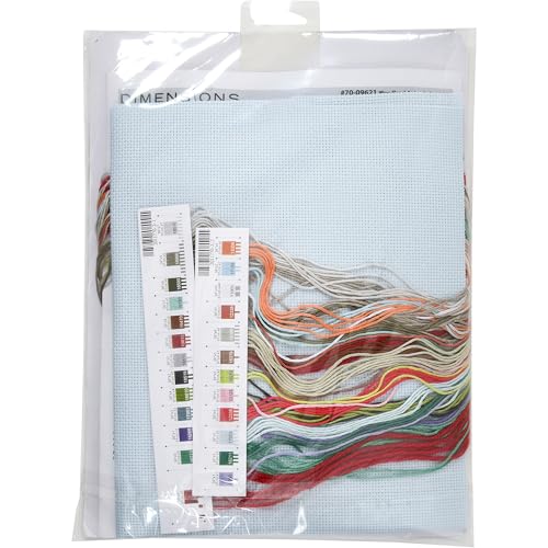 Image of Dimensions 70-09621 Woodland Animals Stocking Counted Cross Stitch Kit, 16 inch Long, 14 Cnt Light Blue Aida, 6 Pieces