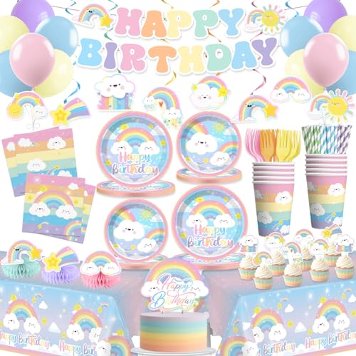 Xynic 174pcs Rainbow Birthday Decorations Tableware...