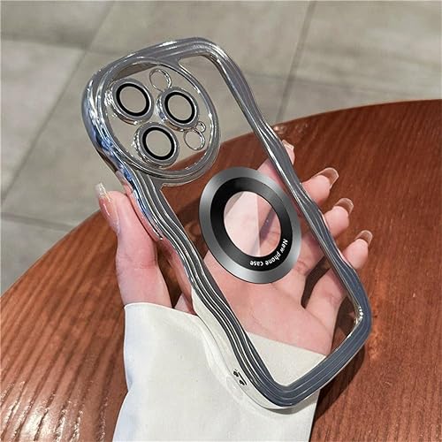 Coque ondulée bouclée argentée avec couverture souple pour iPhone 14 Pro Max 13 12