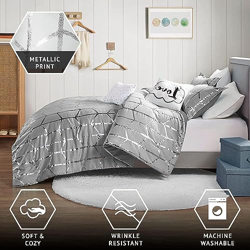 Intelligent Design ID10-1244 Raina Full / Queen Comforter Set, Soft Microfiber Comforter Set Queen, Modern Geometric Metallic Bed Set thumb #3