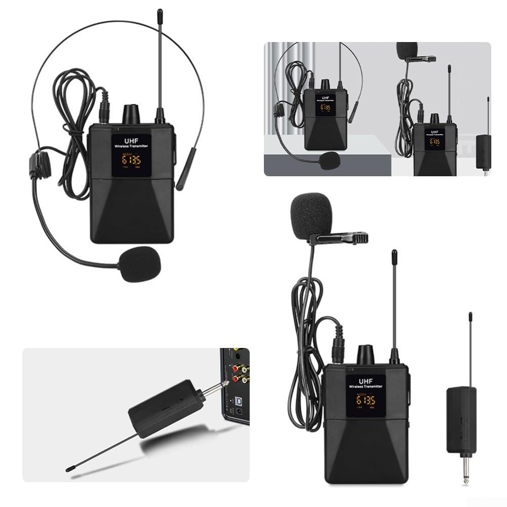UHF - Kit di sistemi microfonici wireless con 16 canali di accoppiamento casuale ID e blocco della frequenza per una trasmissione audio wireless chiara e stabile (da 1 a trascinare 2)