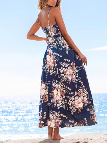 Image of CUPSHE Women's Floral Maxi Dress Spaghetti Strap Summer Boho Beach Dress Smocked Sundress Casual Vacation Flowy Long Dress