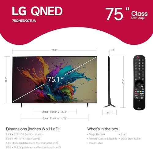 Image of LG 75-Inch Class QNED90T Series Mini LED Smart TV 4K Processor Flat Screen with Magic Remote AI-Powered with Alexa Built-in (75QNED90TUA, 2024)