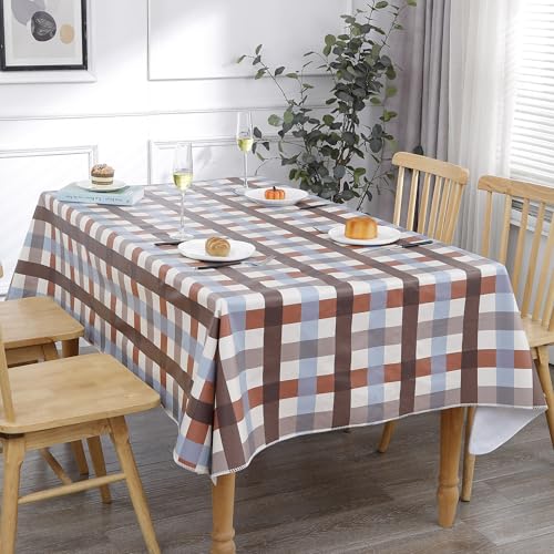 Image of Heavy Duty Vinyl Tablecloth with Flannel Backing Waterproof Oil-Proof Plastic Table Cloth Stain-Resistant Wipeable Rectangle or Square Table Cover for Indoor and Outdoor (Checkered,60x102 Inch)