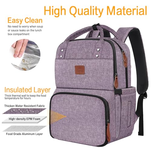 Image of MATEIN Womens Backpack with Lunch Compartment, Fits 17 Inch Laptop Backpack, Water Resistant Cooler Backpack Tote Food Bag for Work College Travel Camping Picnic, (Purple)