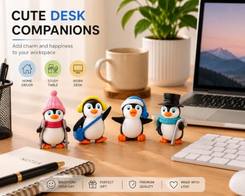 Image of Cute Penguin Miniature Showpiece Set of 4 Premium Resin Penguin Figurines for Home Decor Car Dashboard Office Desk Room Decoration Birthday Return Housewarming Gift