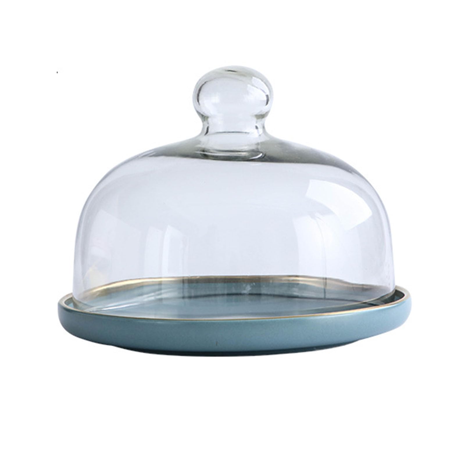 Platos para Comida,Soporte de cerámica Tartas con Cubierta cúpula Cristal,Plato Decorativo Azul postres,Ideal Bodas,Fiestas cumpleaños.