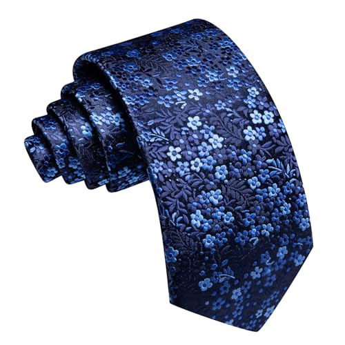 Image of Barry.Wang Floral Ties for Men Flower Necktie with Tie Clip Formal
