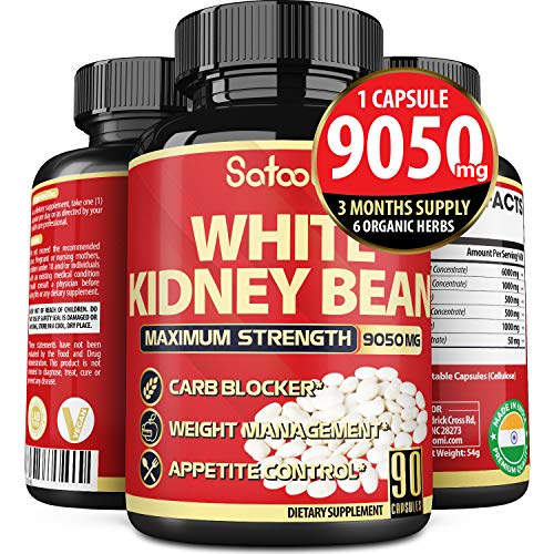 Pure White Kidney Bean Capsules 9050 mg, Carb Blocking Benefits, Support Carbohydrate and Starch Blocking – 3 Months…