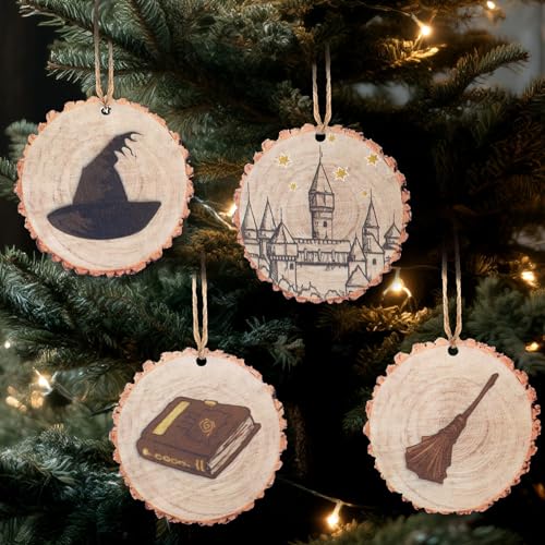 Image of Soulchen 12 Pcs Magical Wizard Party Decor Wizard Magic Lover Gifts Wooden Vintage Magic Hat Book Castle Broom Hanging Ornaments Sign for Room Home Birthday Party Decoration