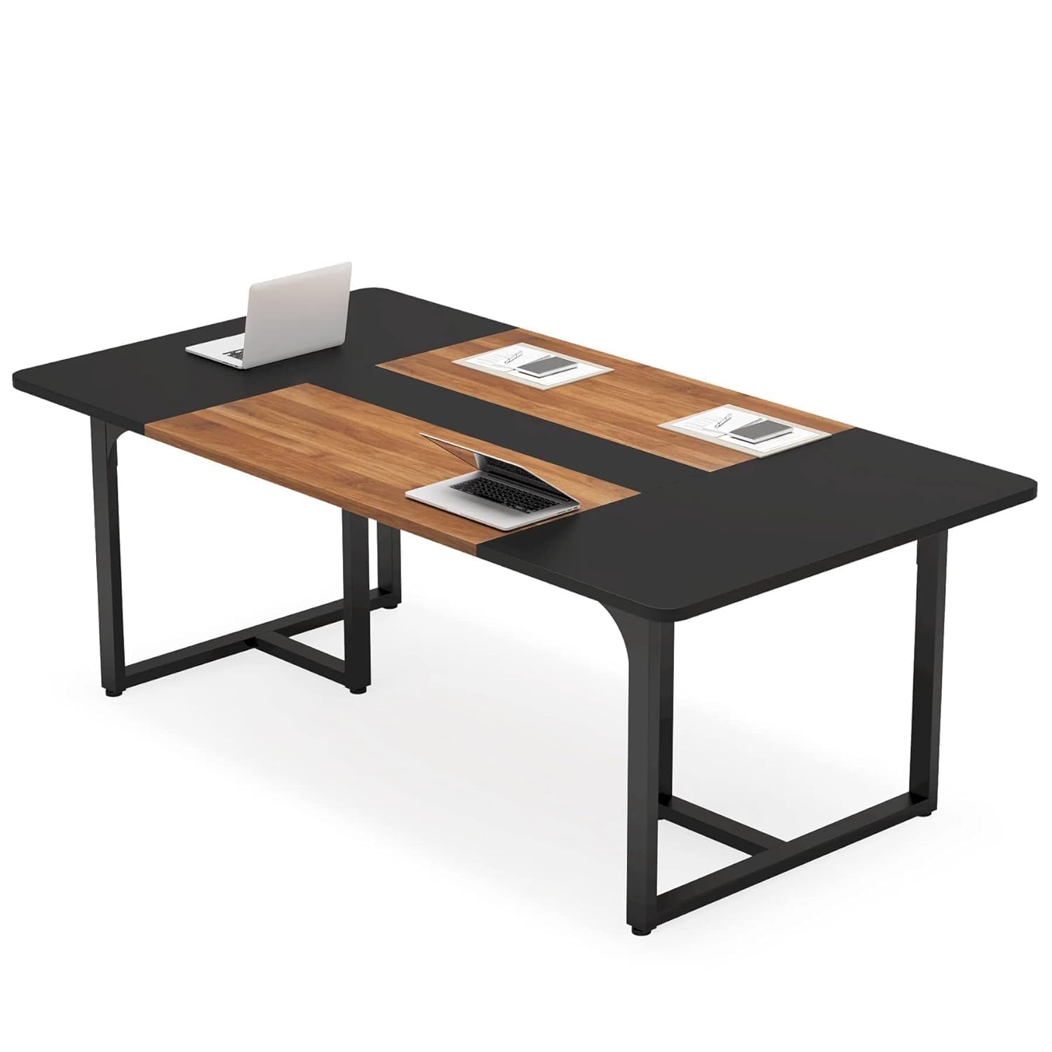 TEKAVO Meeting Table for 6 People | Conference Table | Large Office Desk | 180 CM Long x 90 CM Wide | 6 x 3 Ft | Black & Rustic Brown | DIY