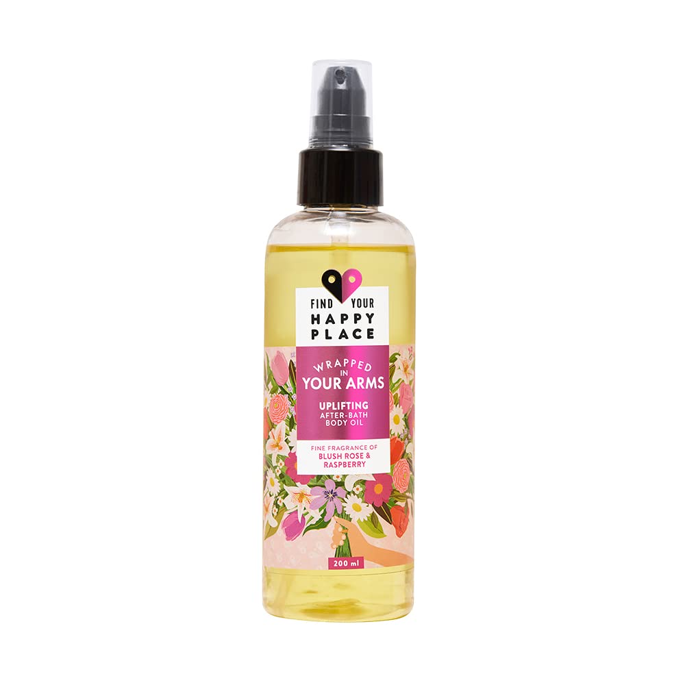 Find Your Happy Place - Wrapped In Your Arms After-Bath Body Oil For Women Blush Rose & Raspberry| Lightweight Non Greasy 200ml