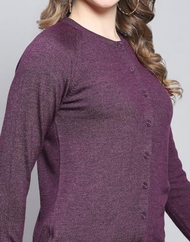 Image of Monte Carlo Women Regular Fit Full Sleeve Solid Round Neck Winter Cardigan (Pack of 1)