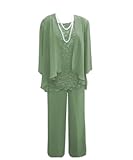 3 Piece Mother of The Bride Dress Pant Suit with Jacket Long Chiffon Formal Dresses for Women Wedding Guest