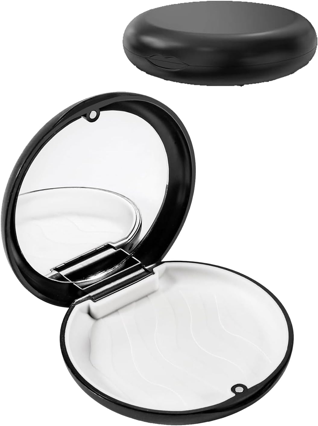 Teeth Aligner, Denture Box Case, Retainer Case, Slim Aligner Case - Retainer Case with Mirror, Travel-Friendly, Easy to Clean with Non-slippery Grip, Not Includ Denture (Black)