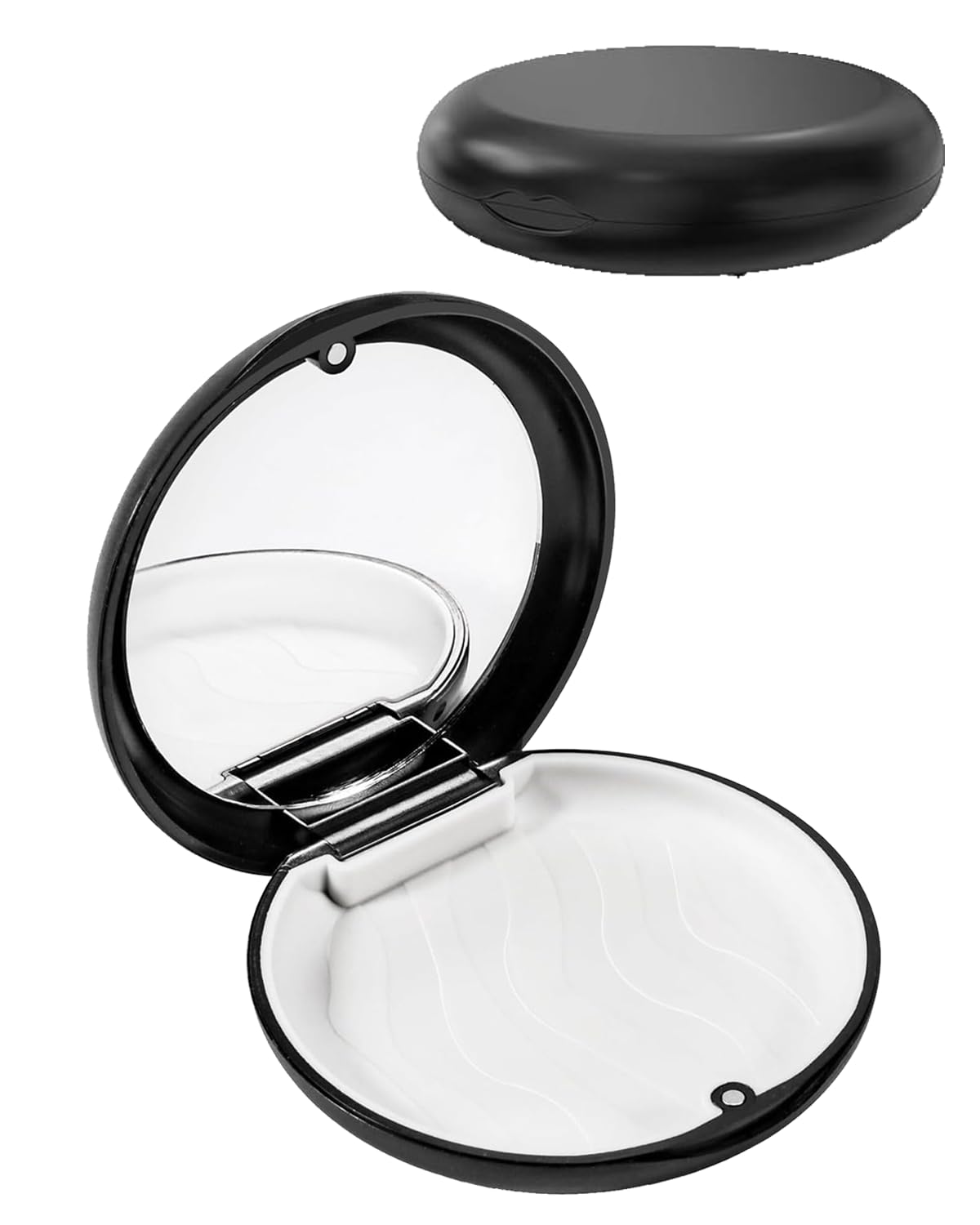 Teeth Aligner, Denture Box Case, Retainer Case, Slim Aligner Case - Retainer Case with Mirror, Travel-Friendly, Easy to Clean with Non-slippery Grip, Not Includ Denture (Black)