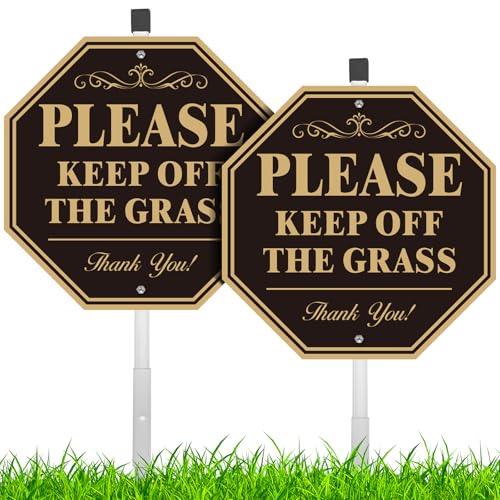 2 Pack Keep Off Grass Sign for Yard Do Not Walk On Grass 10X10 Sturdy Rust Free Aluminum Metal Signs With 28 Metal Stakes No Dog Poop Lawn Signs Fade Resistant Weatherproof Easy to Mount
