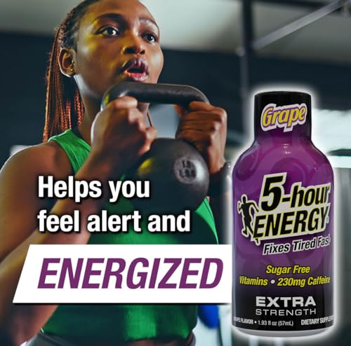 5-hour ENERGY Extra Strength Energy Shot, Grape Flavor, 30 Count, 1.93 oz., Zero Calories & Sugar-Free 230 mg Caffeinated Energy Shot, Amino Acids & B Vitamins, Dietary Supplements