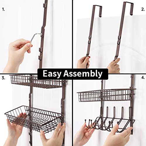 Nex Over The Door Hooks, Over The Door Bathroom Organizer, Door Rack With 10 Door Hooks & 2 Hanging Basket, Over The Door Organizer For Hanging Towels, Hats, Handbags, Clothes, Spice #TOP6