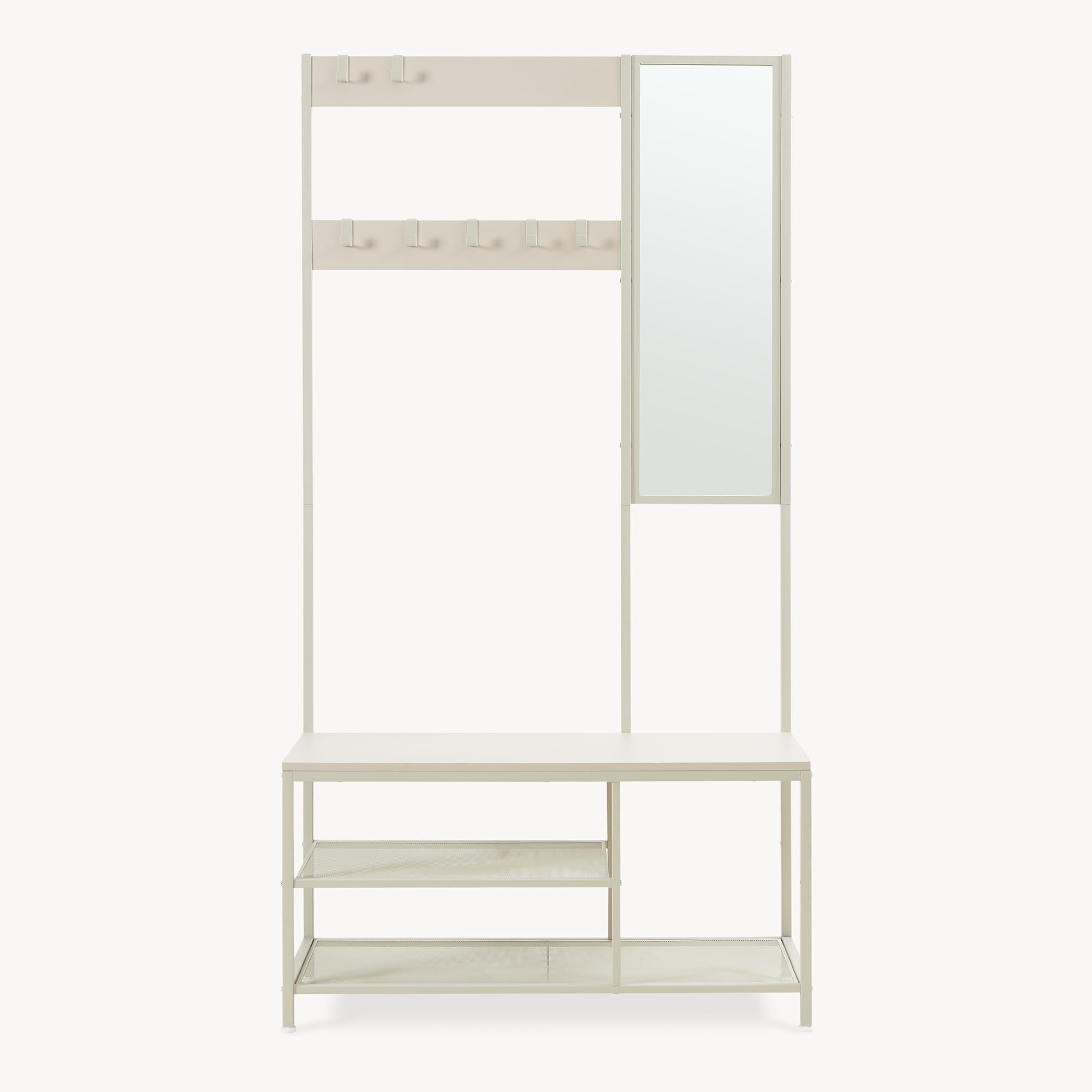 [en.casa] Mueble Recibidor Napinerg con Espejo y Zapatero Recibidor De Entrada Perchero con 7 Ganchos Flexibles Patas Ajustables Aglomerado Metal 185 x 98 x 34 cm - Color Arena