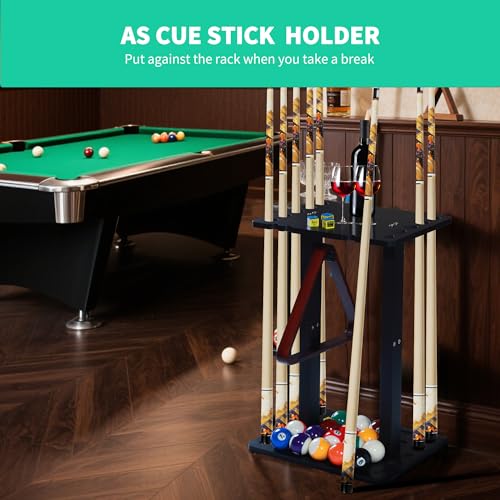 Pool Stick Holder-Pool cue holder floor stand with multiple storage designs , wood Pool Cue Rack Holder for 10 Cues Sticks Storage and Pool Ball, Billiard Cue Racks for Billiard Room Club Pool Table - Image 7