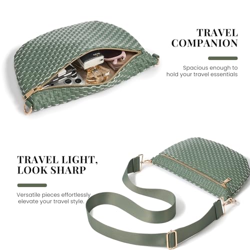 Image of Woven Crossbody Bags For Women, Checkered PU Waist Pack Travel Sling Bag