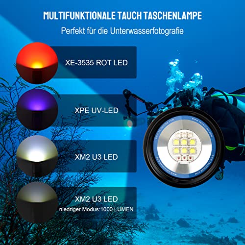 TrustFire DF50 KIT Unterwasser Tauchen Taschenlampe 6500 Lumen mit 1 x Akkupack Type-C USB aufladbar und Wasserdicht bis 70M - Professionell mit 3 Verschiedene LED-Typ für Fotografie