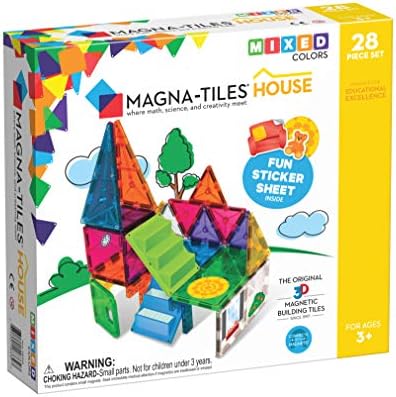 Magna-Tiles House Set, The Original Magnetic Building Tiles For Creative Open-Ended Play, Educational Toys For Children Ages 3 Years + (28 Pieces + Reusable Silicone Stickers)