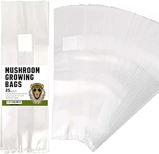 Mushroom Grow Bags - 0.08mm Thick Mushroom Spawn Bags - Autoclave Bags, with Breathable 0.2 Micron Filter - Grow Mushrooms Supplies, 25 Pack (8x5x20 inches, White, Outdoor)
