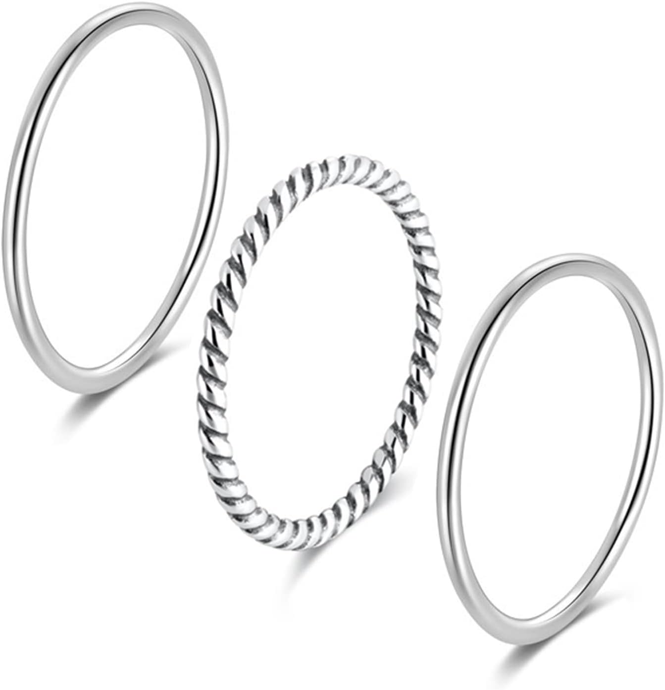 SILBERTALE925 Sterling Silver Knuckle Rings for Women Minimalist Thin Stacking Rings Set 3PCS Midi Pinky Ring Size 2.5-8.5