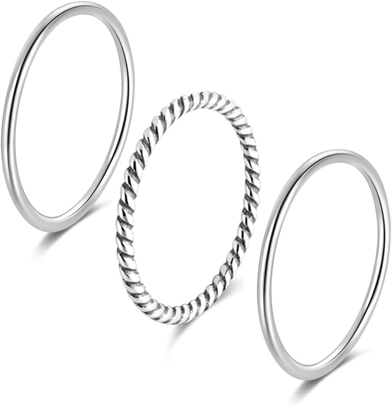 925 Sterling Silver Knuckle Rings for Women Minimalist Thin Stacking Rings Set 3PCS Midi Pinky Ring Size 2.5-8.5