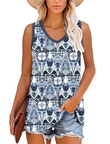 KISSMODA Womens Flora Print Tank Tops Ribbed Summer Shirt Sleeveless Summer Casual Women Blouses(S-3XL)