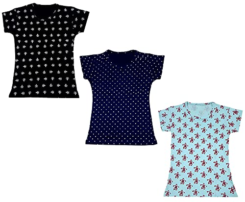 Image of indi weaves Girls Printed Cotton Half Sleeves Tshirts (Pack of 3)