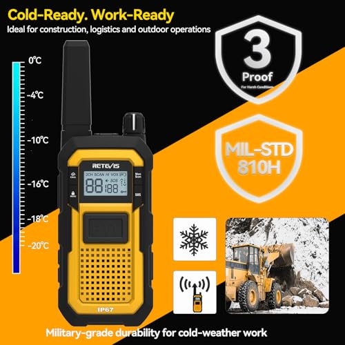 Image of Retevis RB48 2 Way Radio Long Range, IP67 Waterproof Walkie Talkies Adults, Drop-Proof, 2000mAh, Emergency, Heavy Duty Two Way Radios, for Job Site Construction Warehouse(6 Pack)
