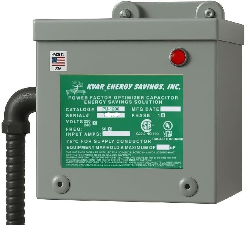 KVAR Energy Unit, Whole House Surge Protection, Power Factor Correction Device, (PU1200L) (Conduit Connector on Left)
