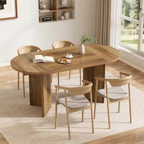 Tribesigns 160cm Dining Table for 4-6 Seater Farmhouse Kitchen Table with Large Oval Tabletop Sturdy Dinner Table for Living Room Dining Room Restaurant Umber