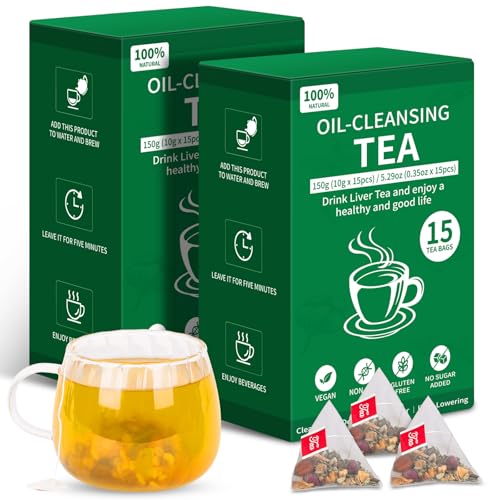 Oil Reducing Tea 100% Pure & Natural Oil Cleansing Tea with 10 Precious Ingredients Formula for Liver Detoxification Effectively Improve Intestinal Cleansing (2 Box/30 Bags)