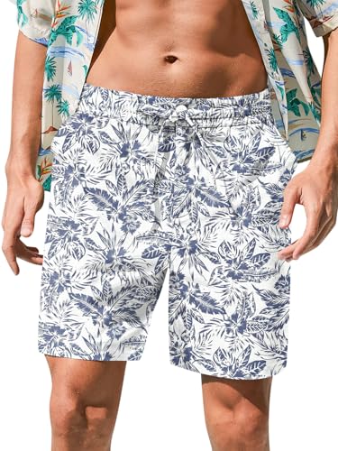 Image of RQP Mens Cotton Linen Shorts Casual Drawstring 7inch Inseam Shorts Stretch Summer Beach Wear