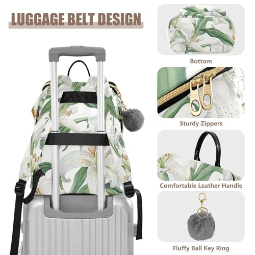 KLL White Lily Flower Women Backpack Large Capacity College Bookbag Shoulder Bag for Shopping Sports Travel4