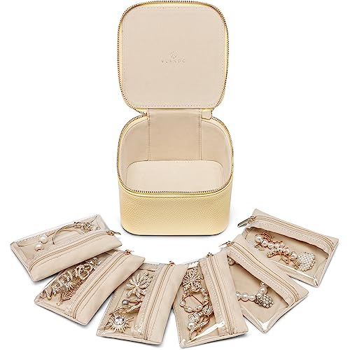 Vlando Travel Jewelry Case Organizer,Small Jewelry Box with 12 Velvet Jewelry Storage Pockets,Christmas Gift Ideas for Bride Friends Women Girls-Baby Blue 12PCS-Baby Blue