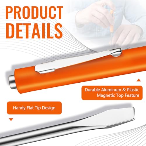 Image of Honoson 25 Pcs Pocket Screwdriver Mini Tops and Pocket Clips Magnetic Slotted Small Screw Driver with a Single Blade Head for Mechanical, Electrician (Orange)