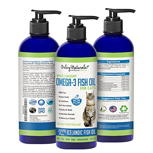 Deley Naturals Wild Caught Fish Oil for Cats 16oz Omega 369, GMO Free Reduces Shedding