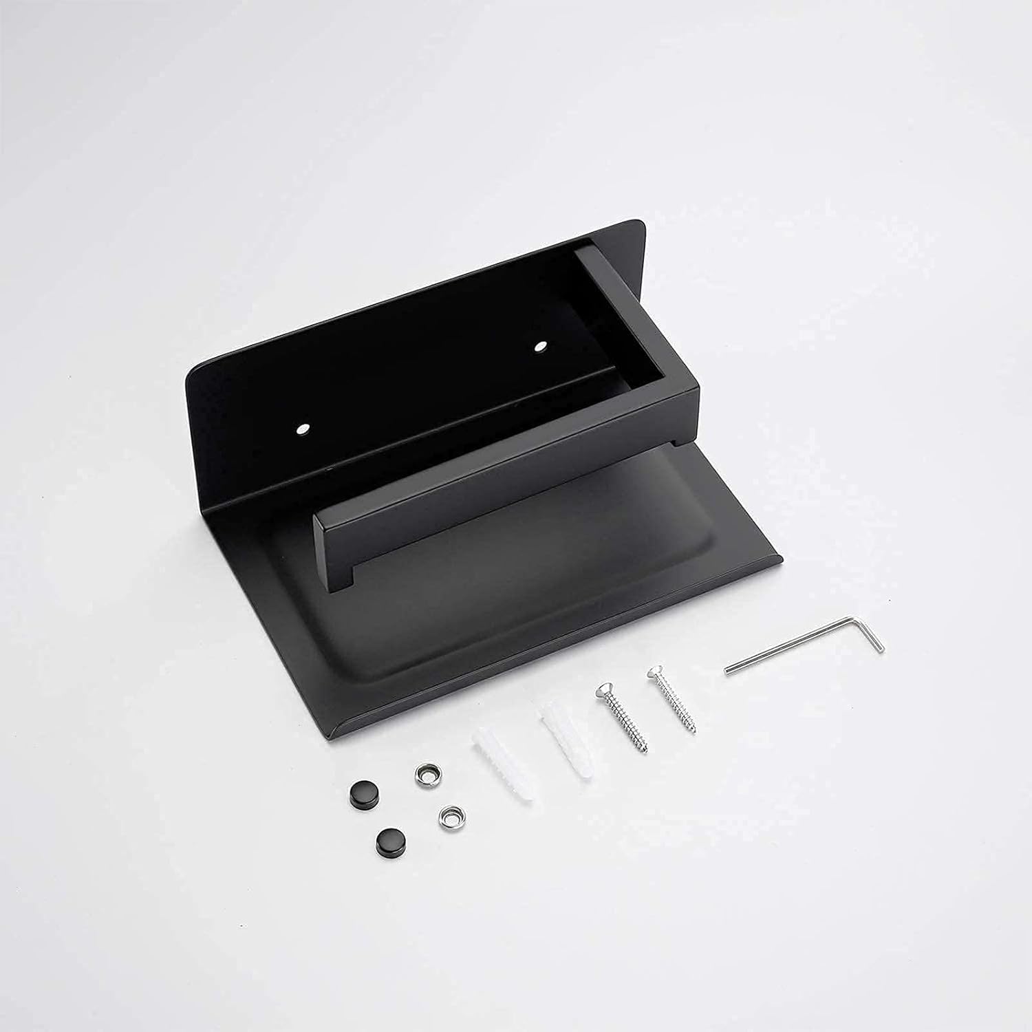 Matte Black Bathroom Hardware Set 3 Pieces SUS304 Stainless Steel Square Wall Mounted Set Including Robe Towel Hooks,Toilet Paper Holder with Shelf, Bathroom Accessories Kit