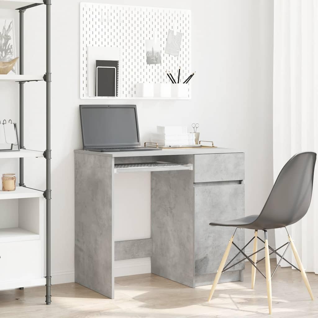 Scrivania 86 x 49 x 76 cm Truciolare Grigio Cemento con Cassetto e Armadio